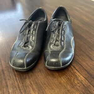 Clarks Viola 84704 Black Bicycle Toe Lace Up Oxford Flats Comfort Shoes Sz 9M